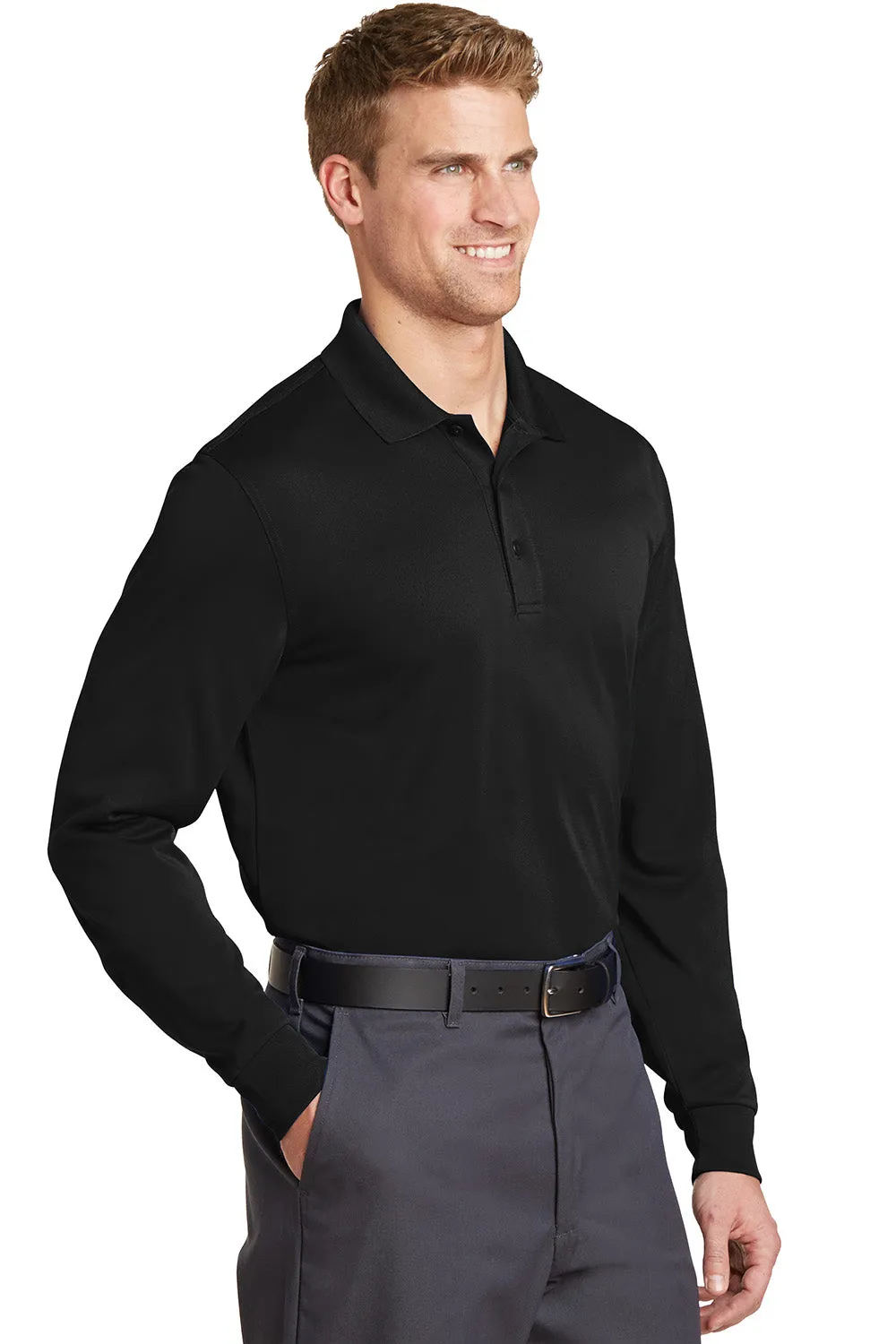 CornerStone Mens Select Moisture Wicking Long Sleeve Polo Shirt - Black  Cheaper Clothing Cornerstone