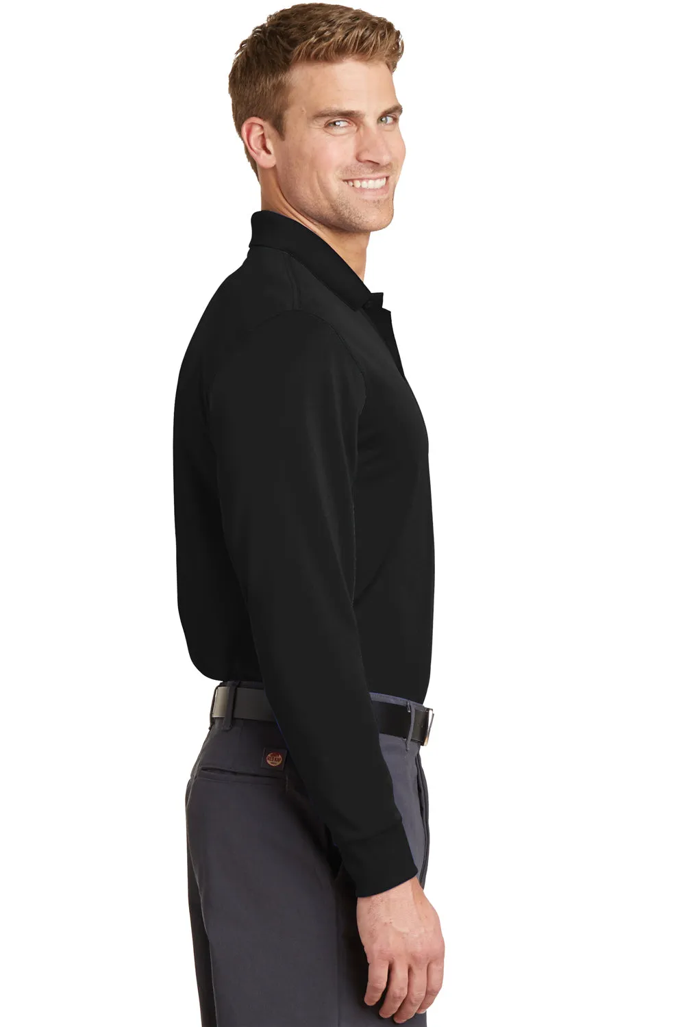 CornerStone Mens Select Moisture Wicking Long Sleeve Polo Shirt - Black  Cheaper Clothing Cornerstone