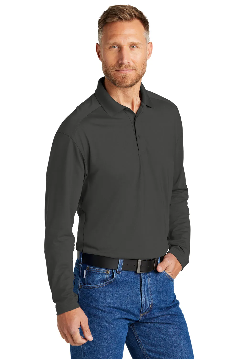 CornerStone Mens Select Moisture Wicking Long Sleeve Polo Shirt - Charcoal Grey  Cheaper Clothing Cornerstone