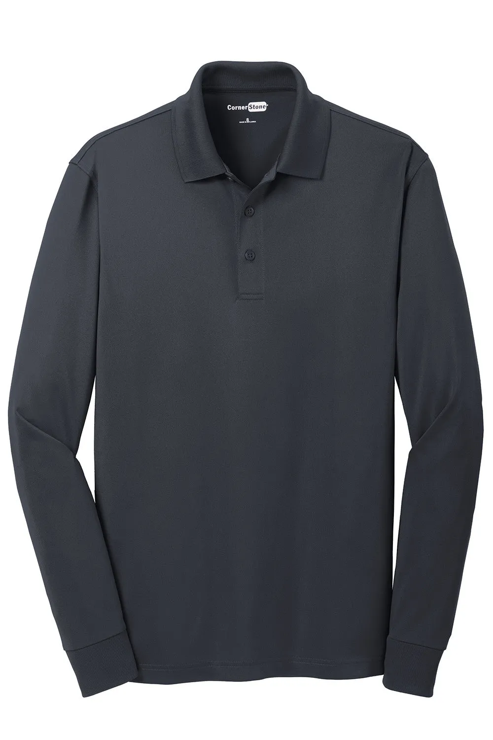 CornerStone Mens Select Moisture Wicking Long Sleeve Polo Shirt - Charcoal Grey  Cheaper Clothing Cornerstone
