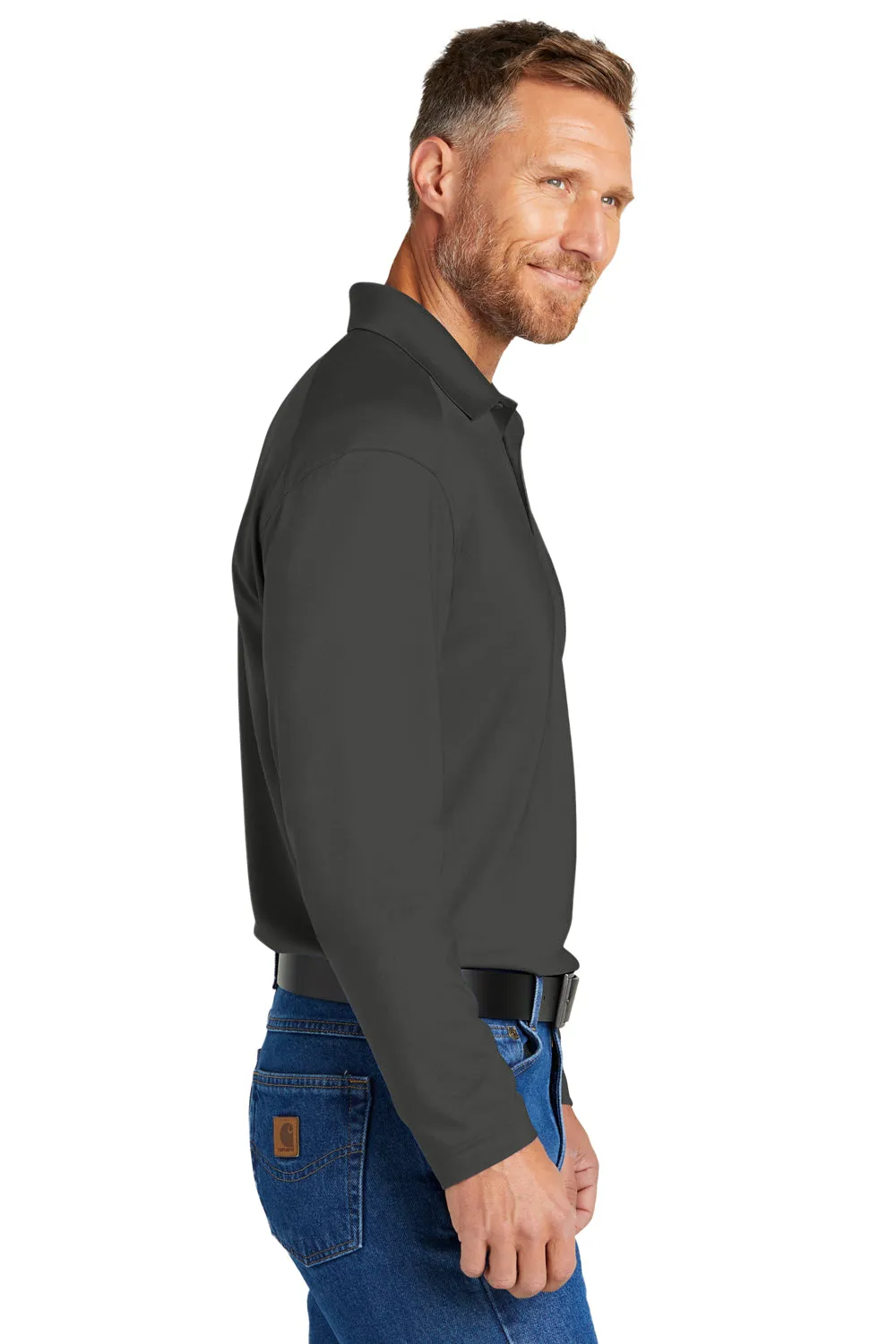 CornerStone Mens Select Moisture Wicking Long Sleeve Polo Shirt - Charcoal Grey  Cheaper Clothing Cornerstone