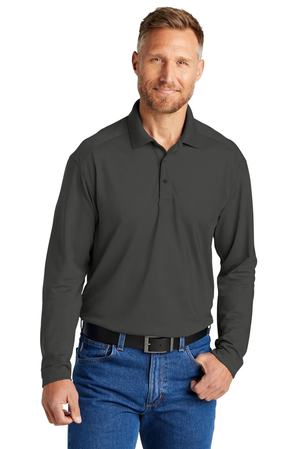 CornerStone Mens Select Moisture Wicking Long Sleeve Polo Shirt - Charcoal Grey  Cheaper Clothing Cornerstone
