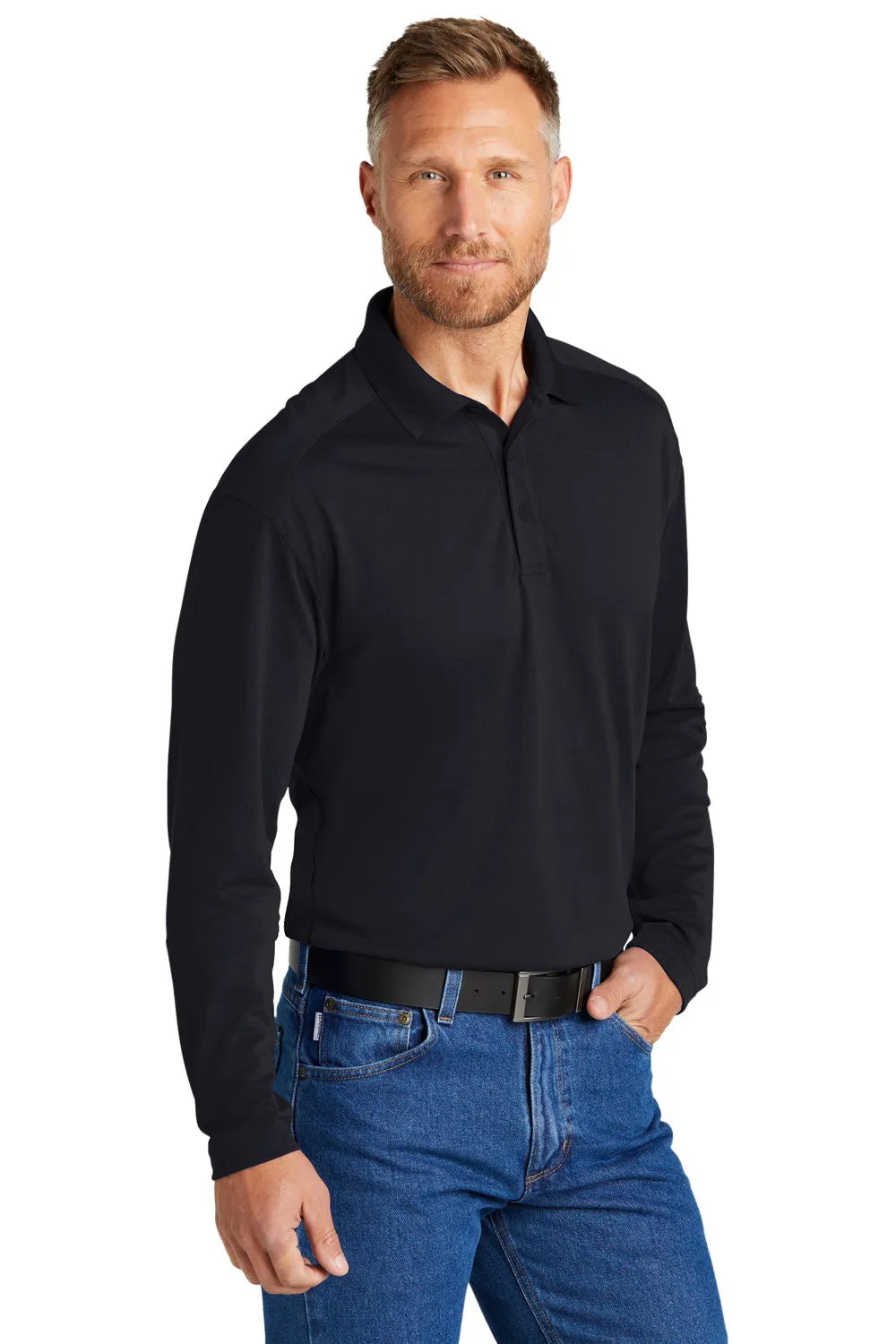 CornerStone Mens Select Moisture Wicking Long Sleeve Polo Shirt - Dark Navy Blue  Cheaper Clothing Cornerstone
