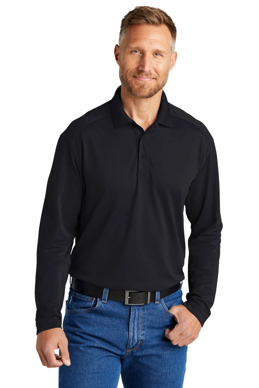 CornerStone Mens Select Moisture Wicking Long Sleeve Polo Shirt - Dark Navy Blue  Cheaper Clothing Cornerstone