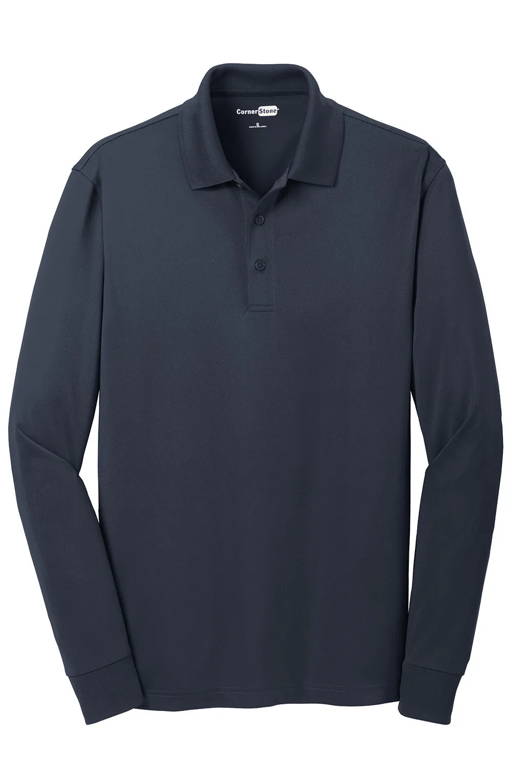 CornerStone Mens Select Moisture Wicking Long Sleeve Polo Shirt - Dark Navy Blue  Cheaper Clothing Cornerstone