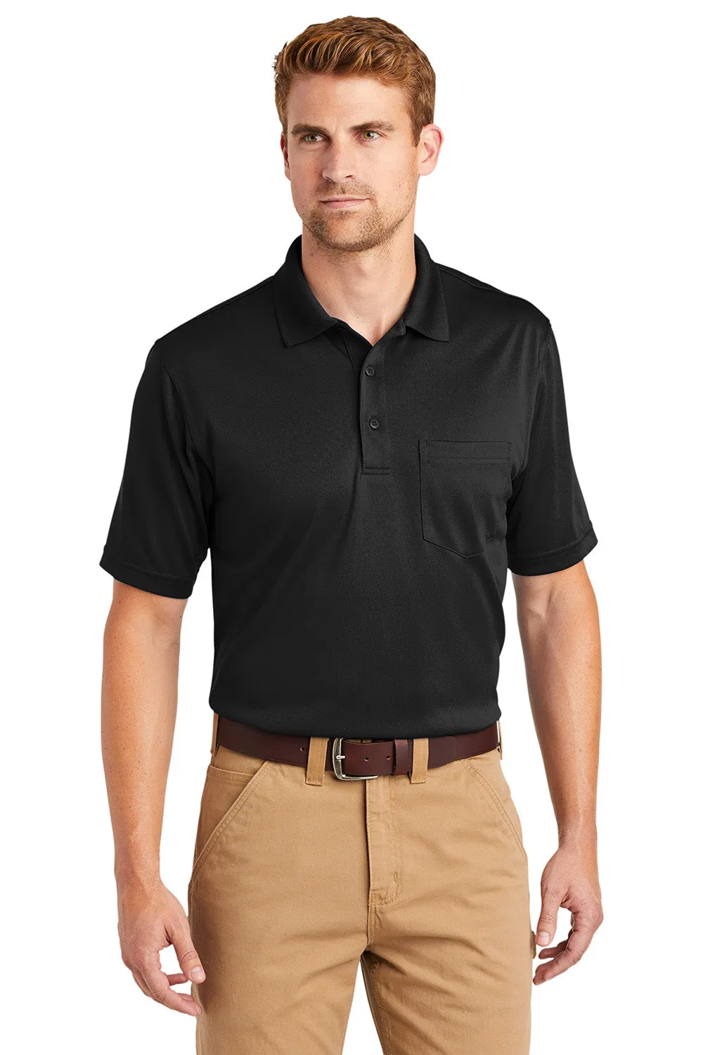 CornerStone Mens Select Moisture Wicking Short Sleeve Polo Shirt w/ Pocket - Black  Cheaper Clothing Cornerstone