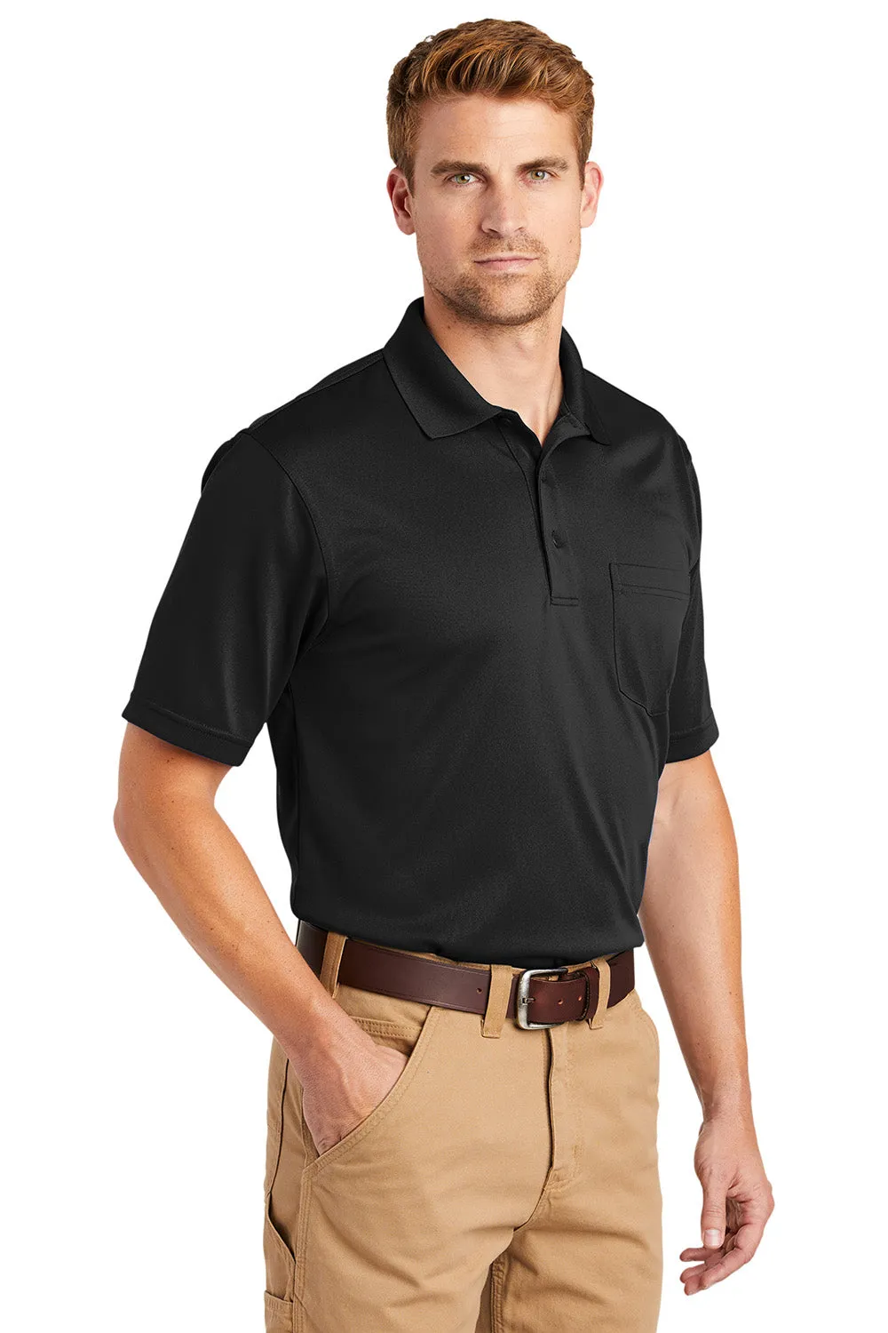 CornerStone Mens Select Moisture Wicking Short Sleeve Polo Shirt w/ Pocket - Black  Cheaper Clothing Cornerstone