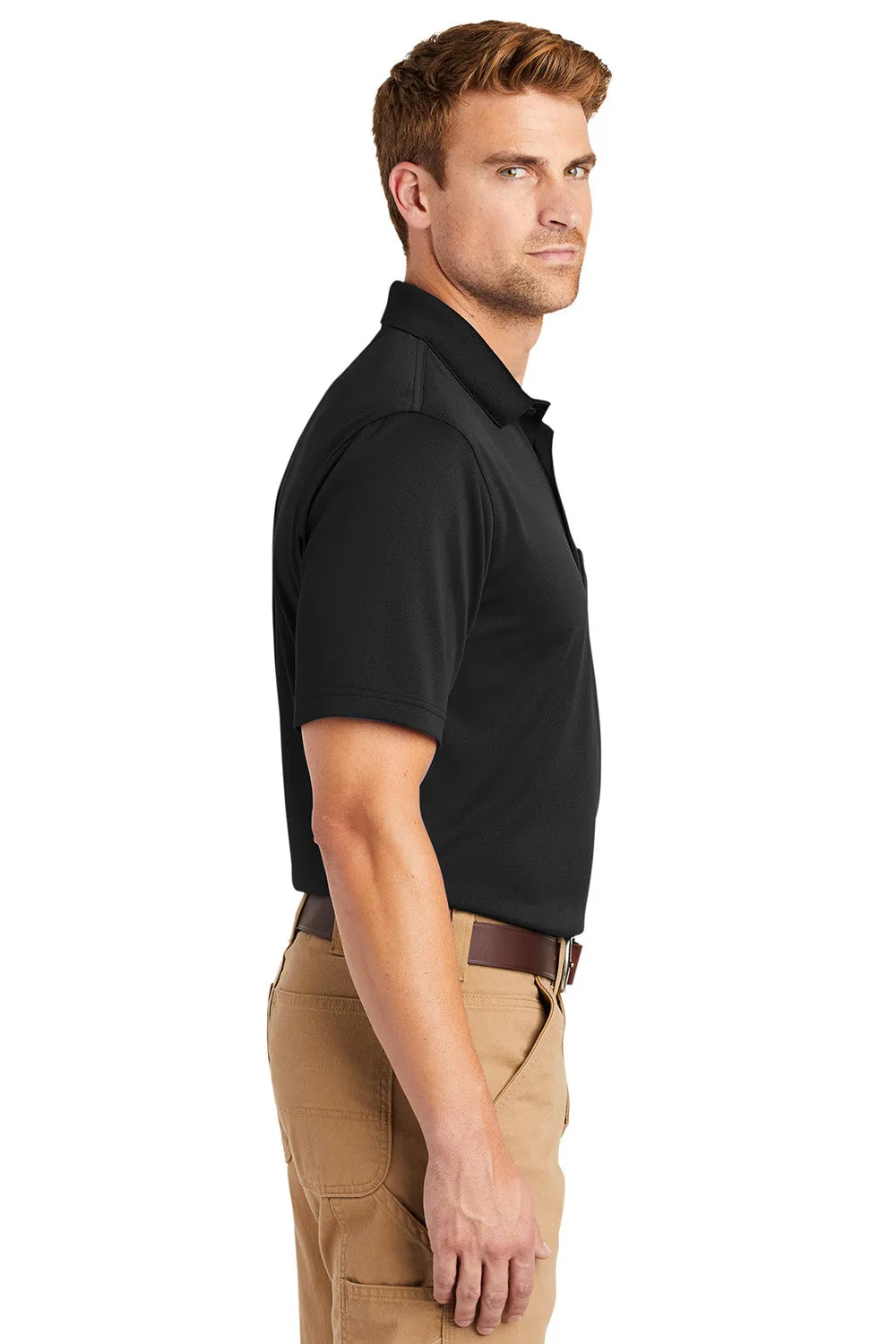 CornerStone Mens Select Moisture Wicking Short Sleeve Polo Shirt w/ Pocket - Black  Cheaper Clothing Cornerstone