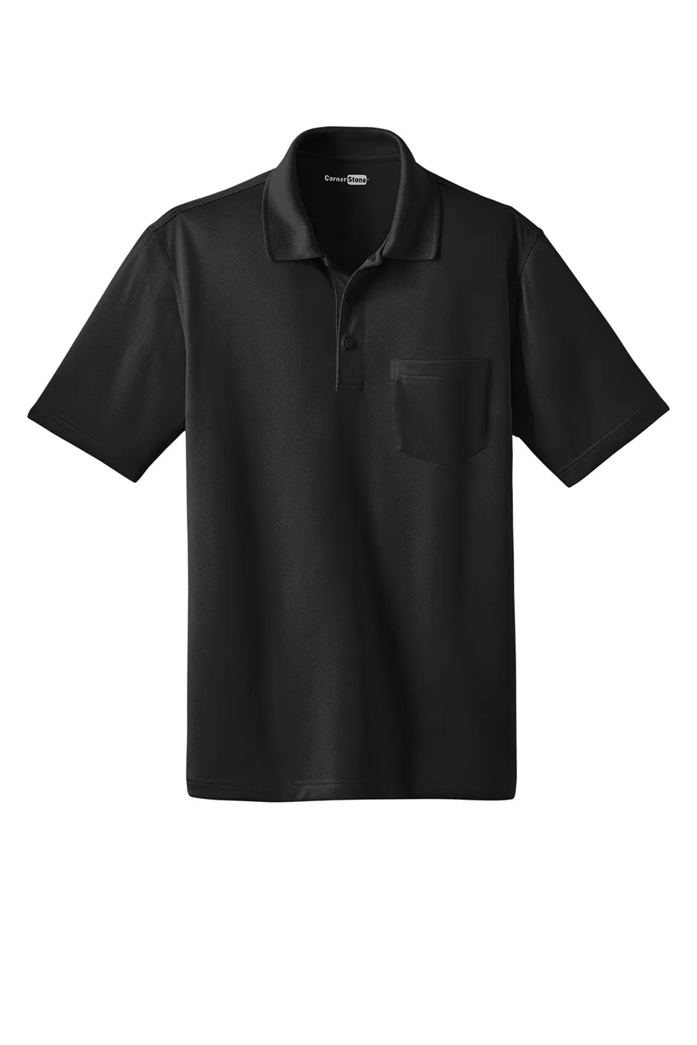 CornerStone Mens Select Moisture Wicking Short Sleeve Polo Shirt w/ Pocket - Black  Cheaper Clothing Cornerstone