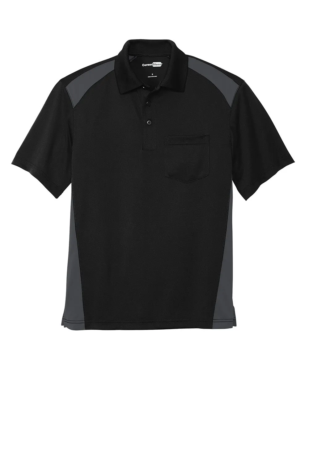 CornerStone Mens Select Moisture Wicking Short Sleeve Polo Shirt w/ Pocket - Black/Charcoal Grey  Cheaper Clothing Cornerstone