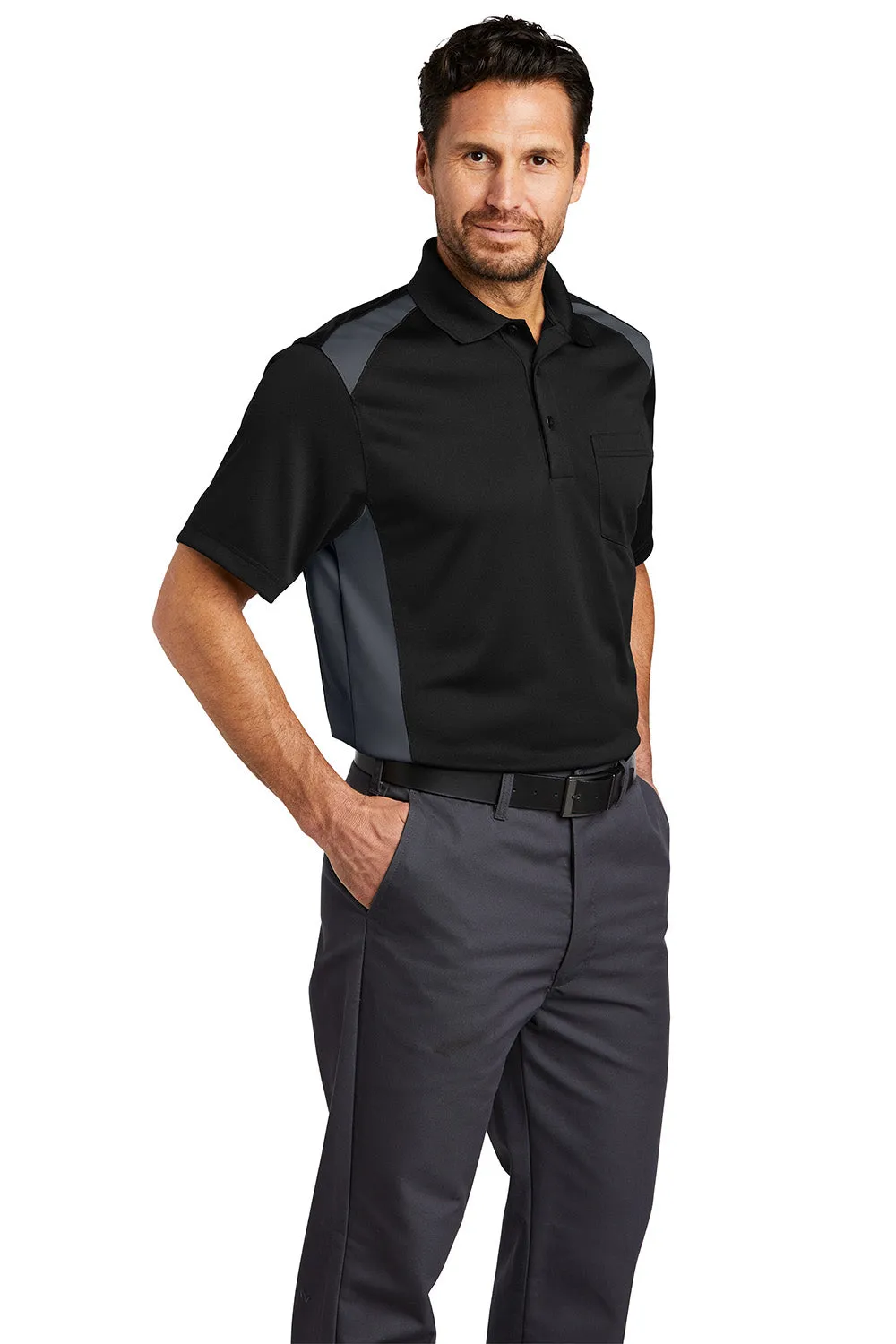 CornerStone Mens Select Moisture Wicking Short Sleeve Polo Shirt w/ Pocket - Black/Charcoal Grey  Cheaper Clothing Cornerstone