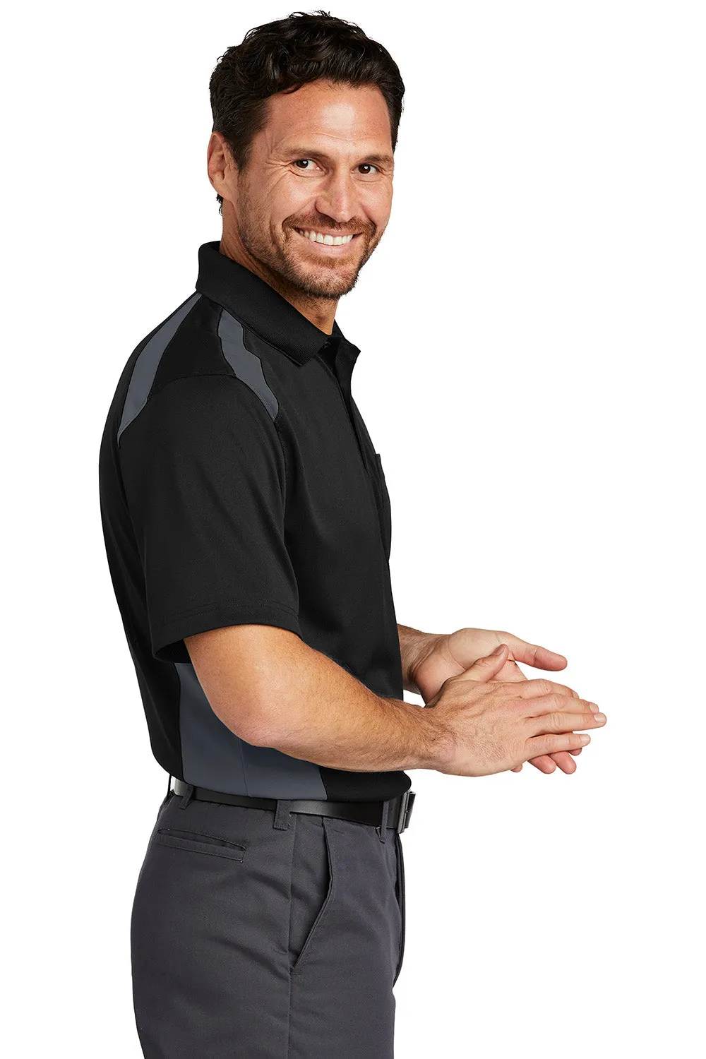 CornerStone Mens Select Moisture Wicking Short Sleeve Polo Shirt w/ Pocket - Black/Charcoal Grey  Cheaper Clothing Cornerstone