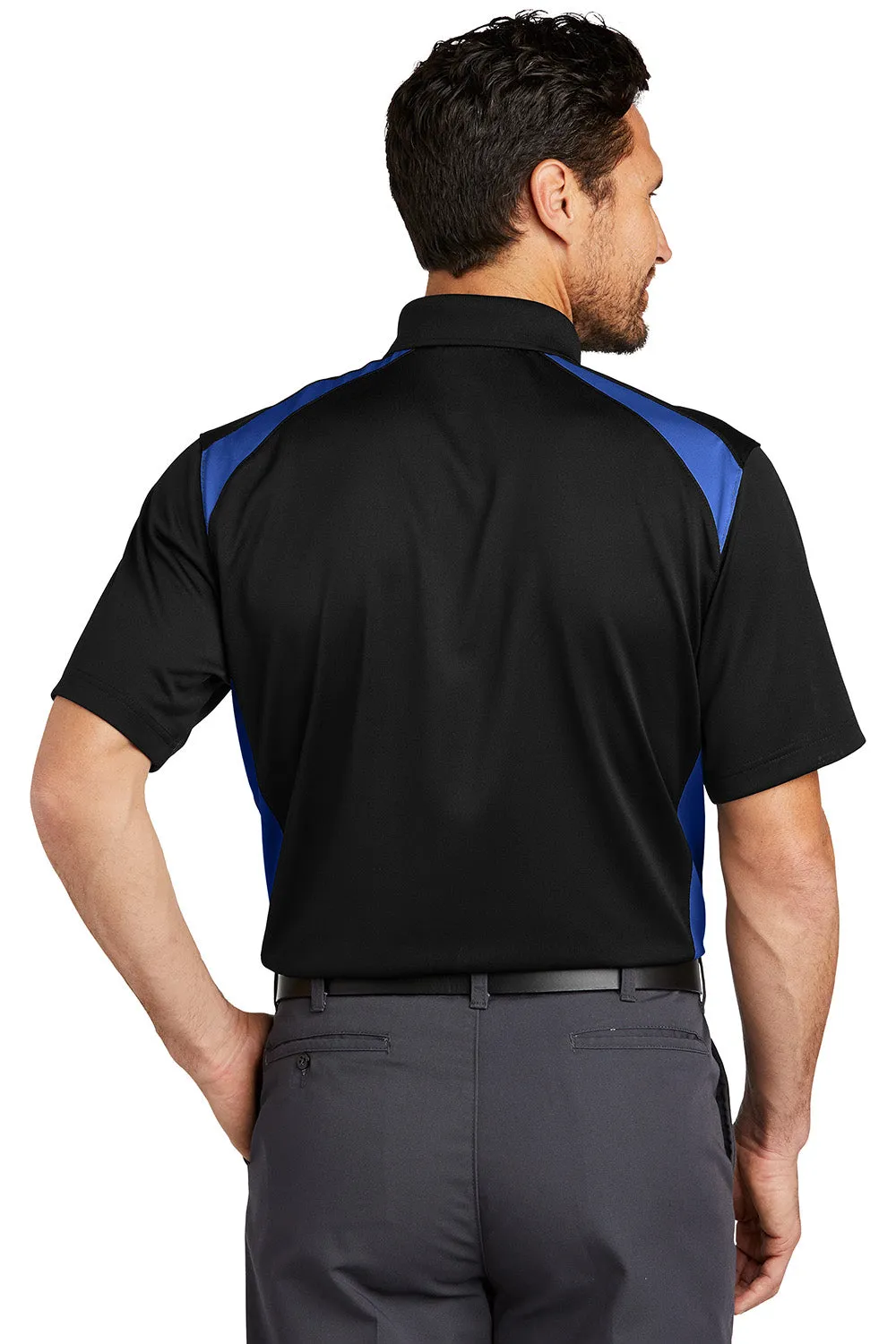 CornerStone Mens Select Moisture Wicking Short Sleeve Polo Shirt w/ Pocket - Black/Royal Blue  Cheaper Clothing Cornerstone