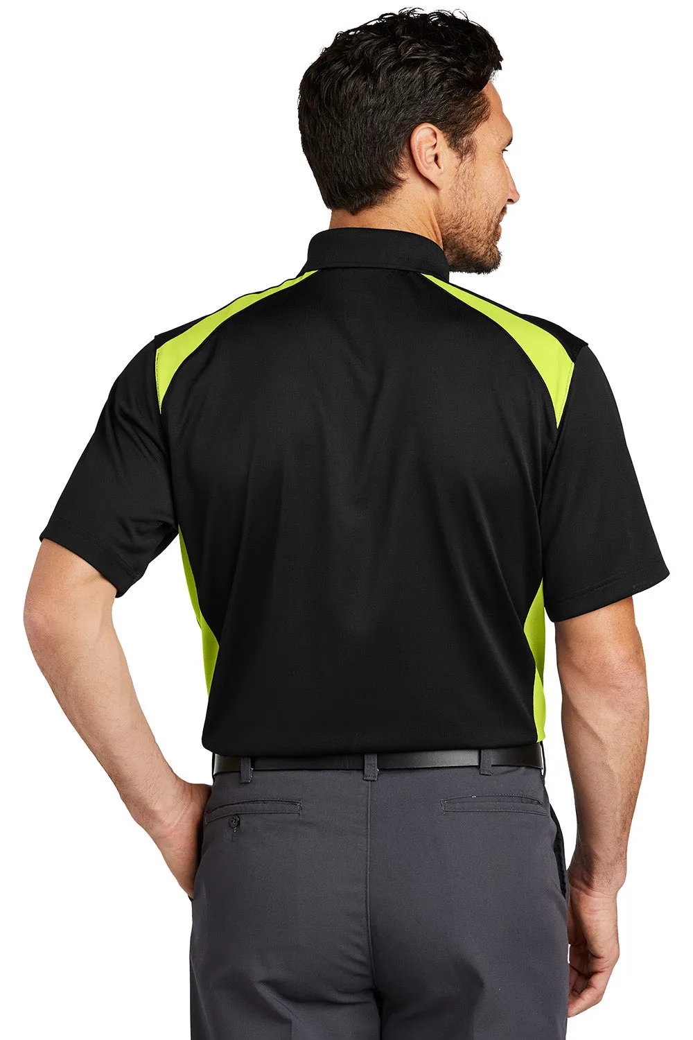 CornerStone Mens Select Moisture Wicking Short Sleeve Polo Shirt w/ Pocket - Black/Shock Green  Cheaper Clothing Cornerstone