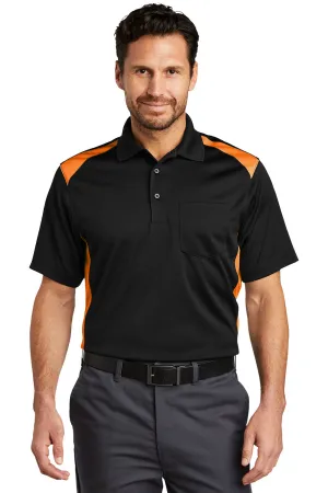 CornerStone Mens Select Moisture Wicking Short Sleeve Polo Shirt w/ Pocket - Black/Shock Orange  Cheaper Clothing Cornerstone