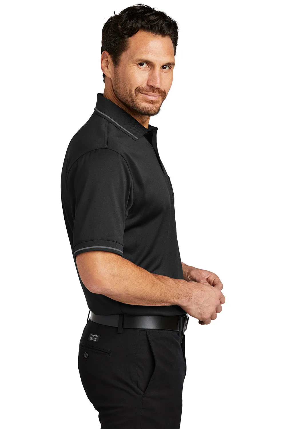 CornerStone Mens Select Moisture Wicking Short Sleeve Polo Shirt w/ Pocket - Black/Smoke Grey  Cheaper Clothing Cornerstone