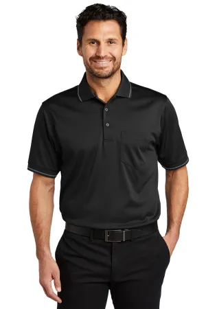 CornerStone Mens Select Moisture Wicking Short Sleeve Polo Shirt w/ Pocket - Black/Smoke Grey  Cheaper Clothing Cornerstone