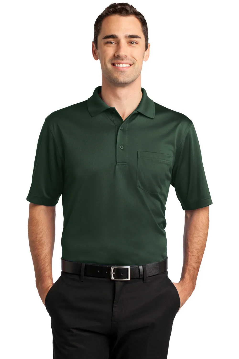 CornerStone Mens Select Moisture Wicking Short Sleeve Polo Shirt w/ Pocket - Dark Green - Closeout  Cheaper Clothing Cornerstone