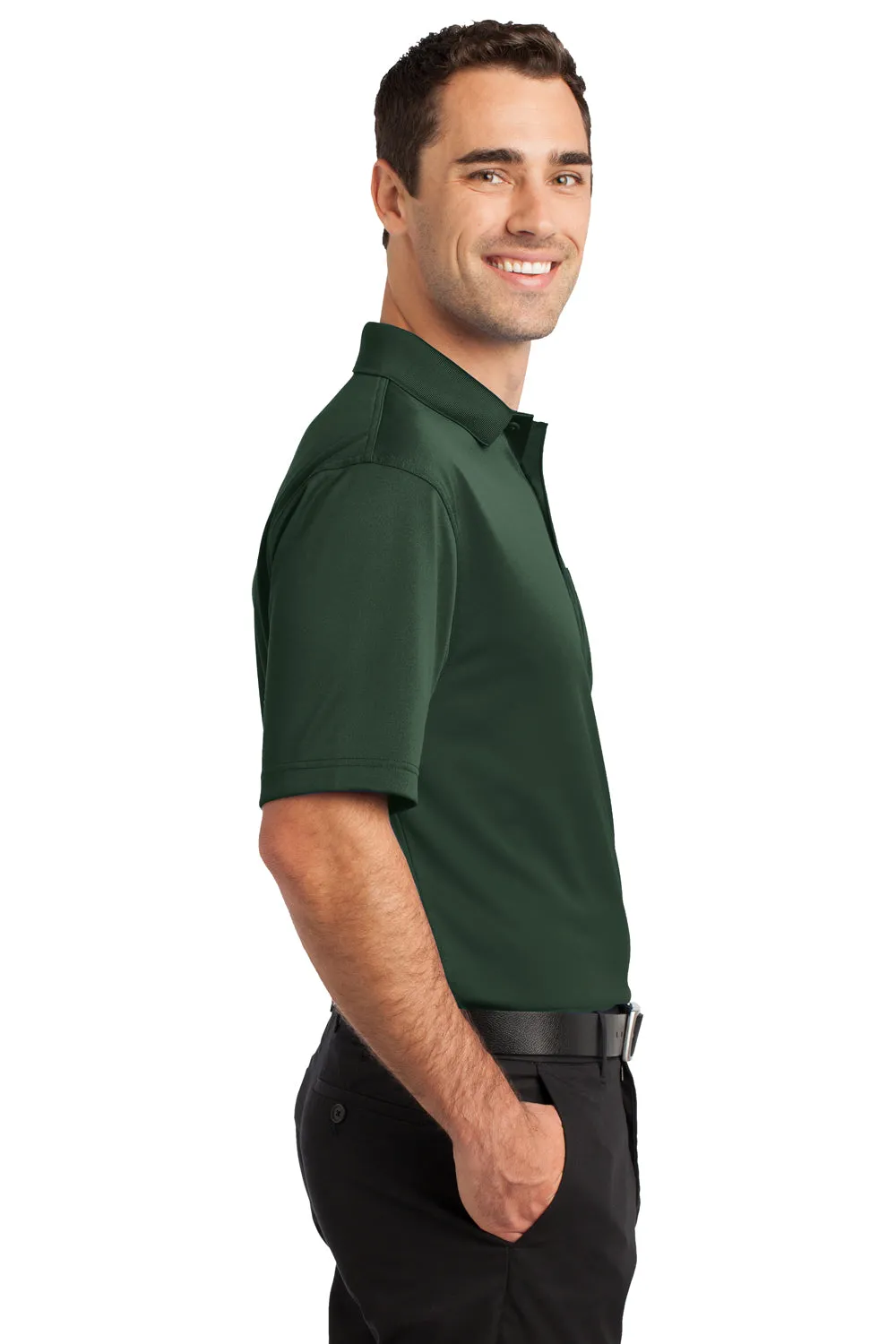 CornerStone Mens Select Moisture Wicking Short Sleeve Polo Shirt w/ Pocket - Dark Green - Closeout  Cheaper Clothing Cornerstone