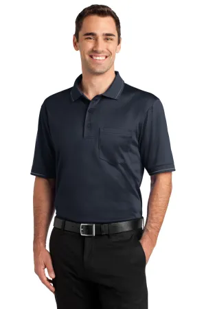 CornerStone Mens Select Moisture Wicking Short Sleeve Polo Shirt w/ Pocket - Dark Navy Blue/Smoke Grey - Closeout  Cheaper Clothing Cornerstone