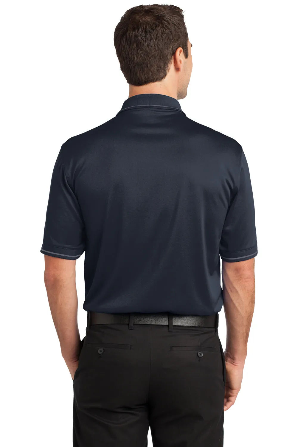 CornerStone Mens Select Moisture Wicking Short Sleeve Polo Shirt w/ Pocket - Dark Navy Blue/Smoke Grey - Closeout  Cheaper Clothing Cornerstone