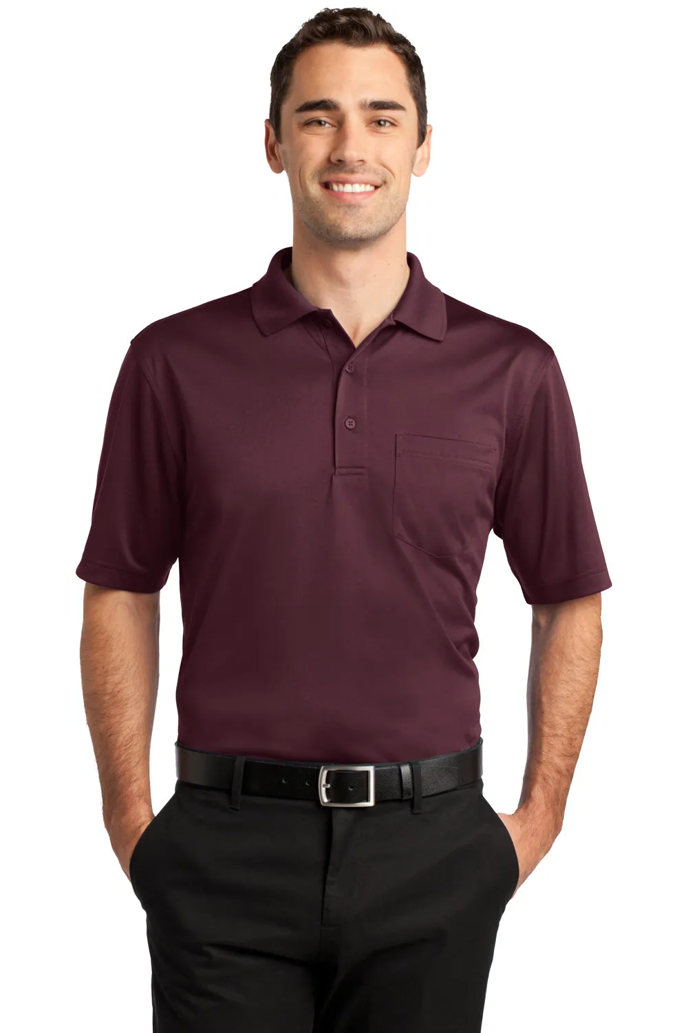 CornerStone Mens Select Moisture Wicking Short Sleeve Polo Shirt w/ Pocket - Maroon - Closeout  Cheaper Clothing Cornerstone