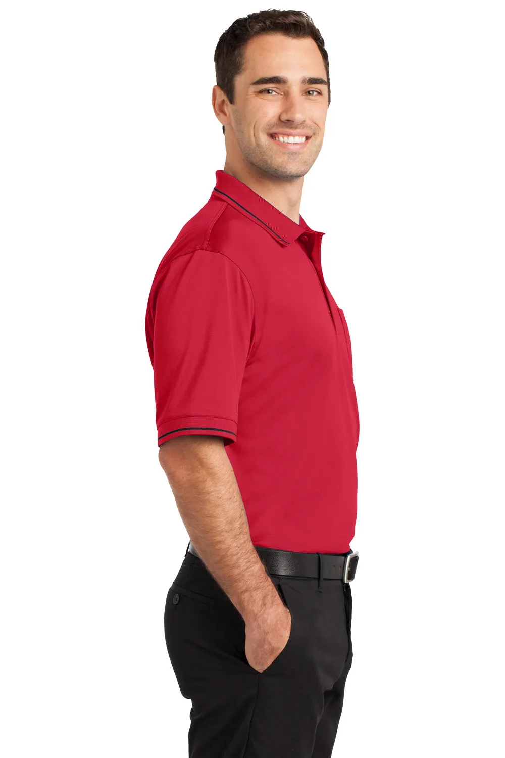CornerStone Mens Select Moisture Wicking Short Sleeve Polo Shirt w/ Pocket - Red/Black - Closeout  Cheaper Clothing Cornerstone