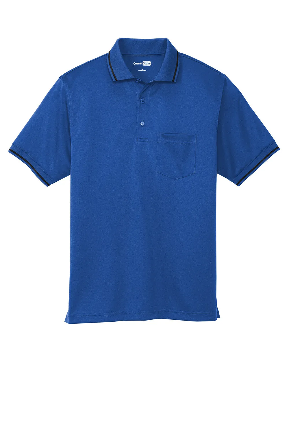 CornerStone Mens Select Moisture Wicking Short Sleeve Polo Shirt w/ Pocket - Royal Blue/Black  Cheaper Clothing Cornerstone