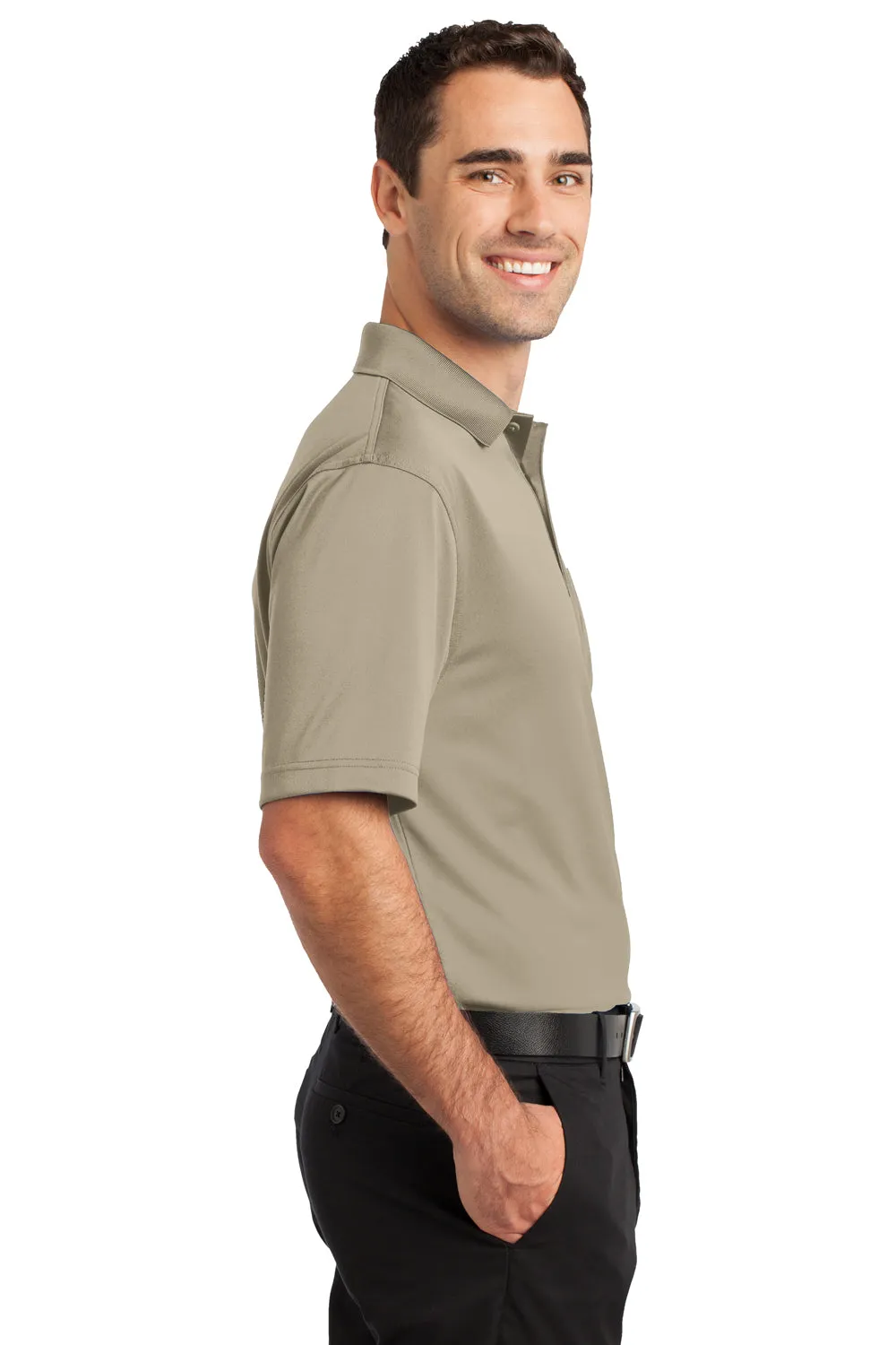 CornerStone Mens Select Moisture Wicking Short Sleeve Polo Shirt w/ Pocket - Tan - Closeout  Cheaper Clothing Cornerstone