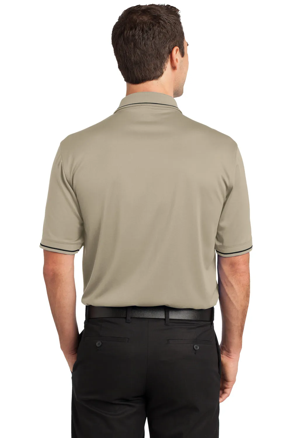 CornerStone Mens Select Moisture Wicking Short Sleeve Polo Shirt w/ Pocket - Tan/Black - Closeout  Cheaper Clothing Cornerstone
