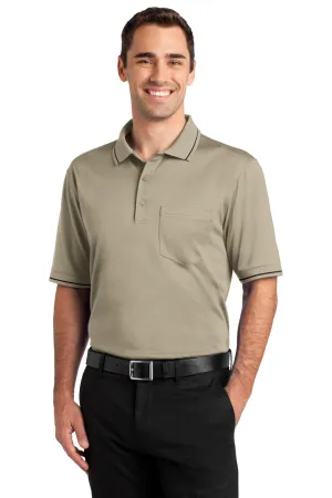 CornerStone Mens Select Moisture Wicking Short Sleeve Polo Shirt w/ Pocket - Tan/Black - Closeout  Cheaper Clothing Cornerstone