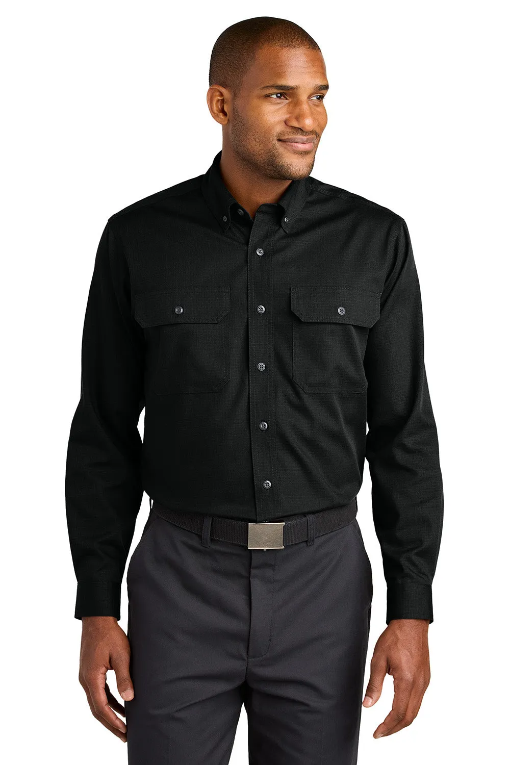 CornerStone Mens Select Ripstop Stain Resistant Long Sleeve Button Down Shirt w/ Pockets - Black  Cheaper Clothing Cornerstone