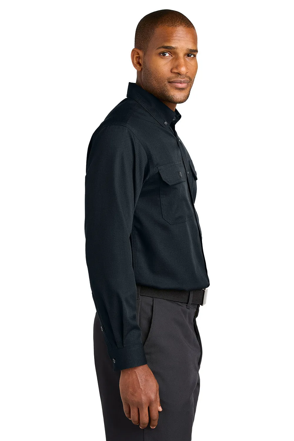 CornerStone Mens Select Ripstop Stain Resistant Long Sleeve Button Down Shirt w/ Pockets - Navy Blue  Cheaper Clothing Cornerstone