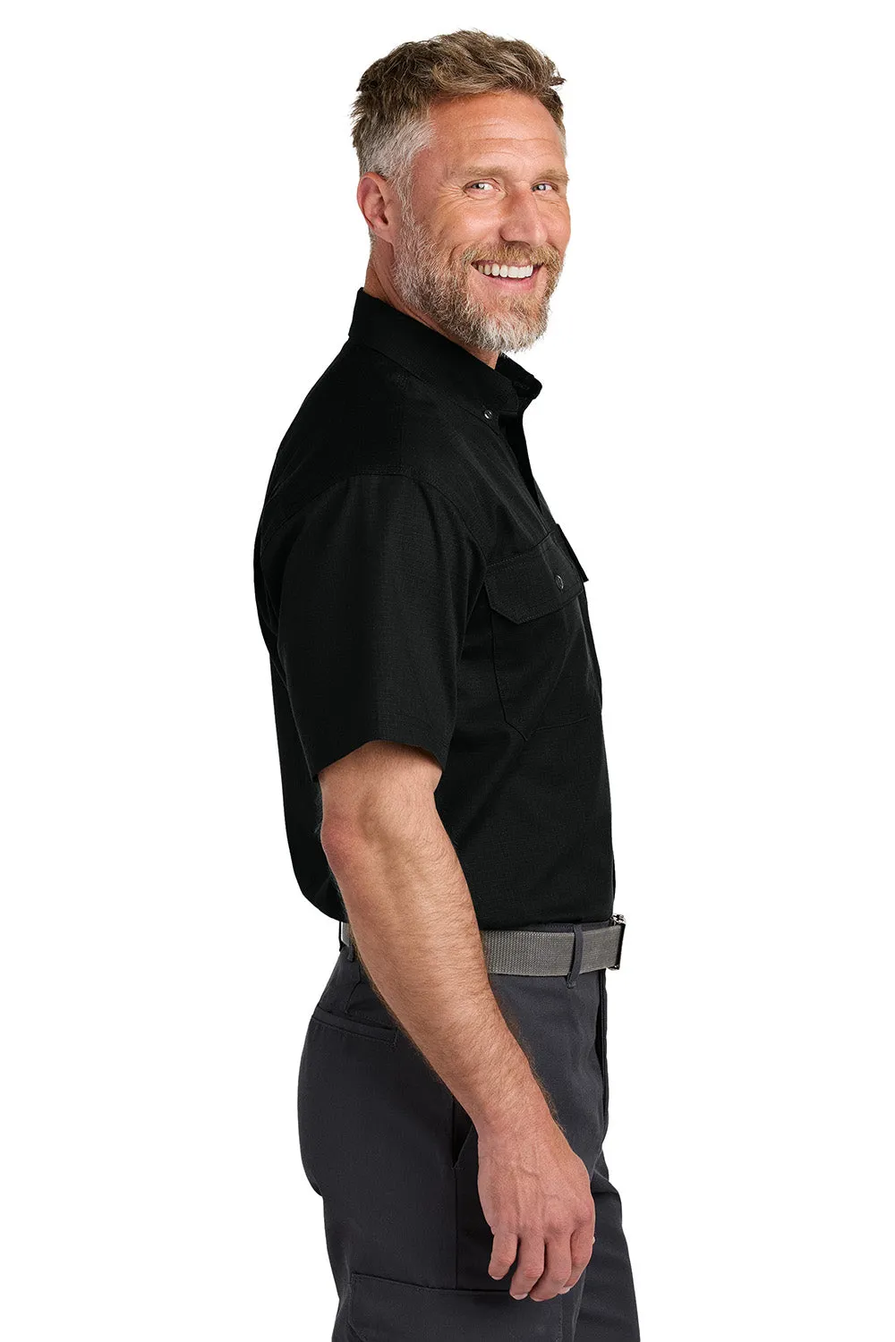 CornerStone Mens Select Ripstop Stain Resistant Short Sleeve Button Down Shirt w/ Pockets - Black  Cheaper Clothing Cornerstone
