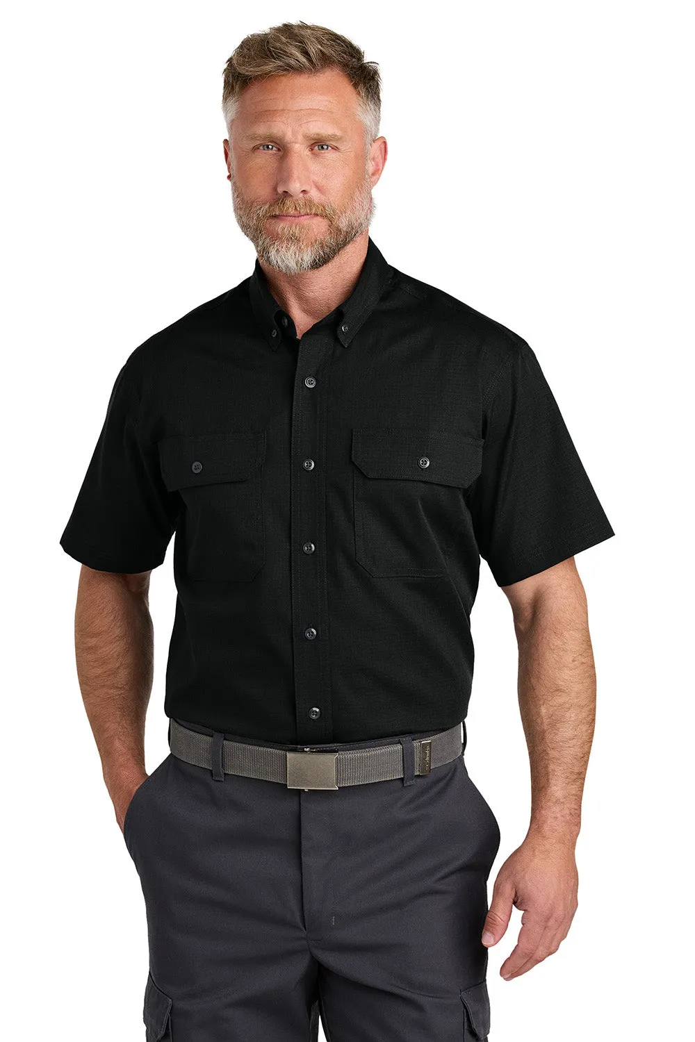 CornerStone Mens Select Ripstop Stain Resistant Short Sleeve Button Down Shirt w/ Pockets - Black  Cheaper Clothing Cornerstone