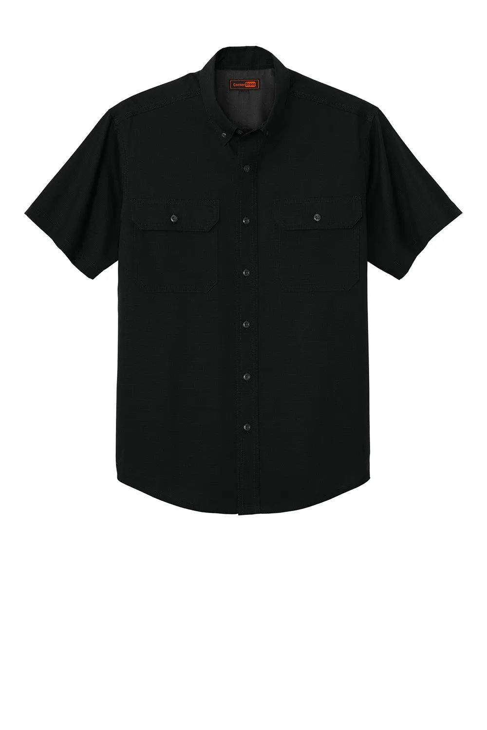 CornerStone Mens Select Ripstop Stain Resistant Short Sleeve Button Down Shirt w/ Pockets - Black  Cheaper Clothing Cornerstone
