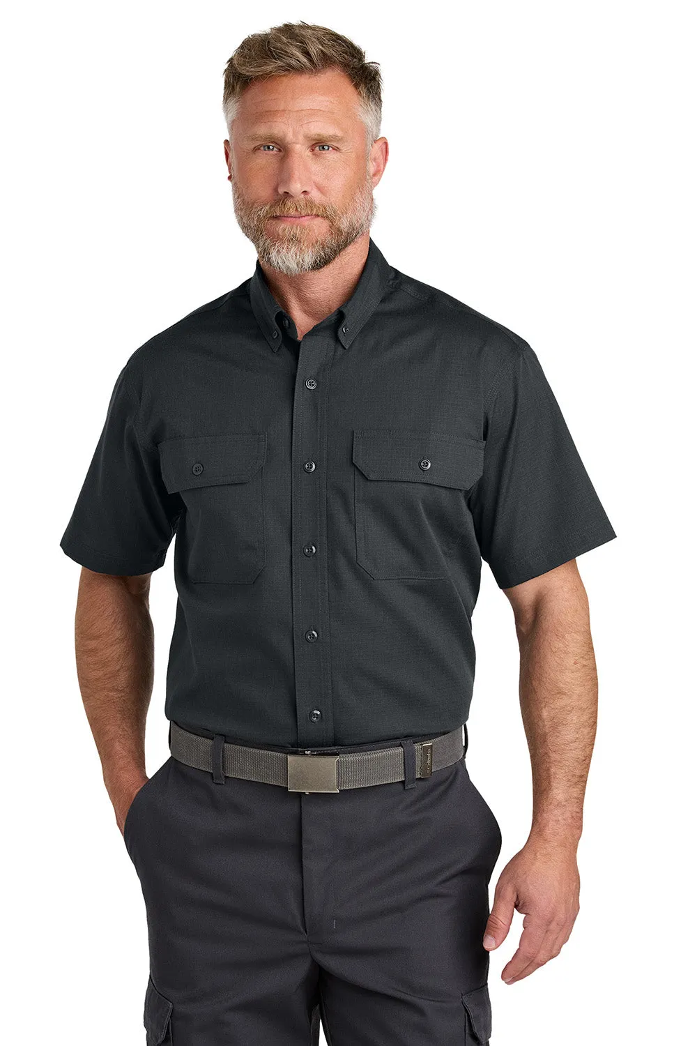 CornerStone Mens Select Ripstop Stain Resistant Short Sleeve Button Down Shirt w/ Pockets - Echo Steel Grey  Cheaper Clothing Cornerstone