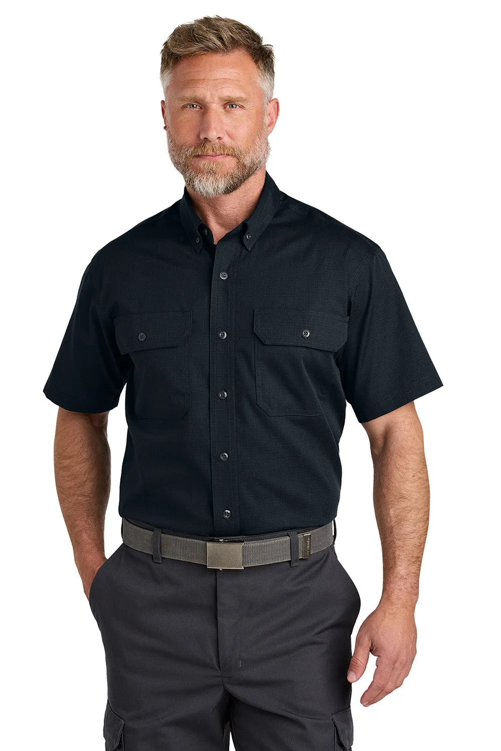 CornerStone Mens Select Ripstop Stain Resistant Short Sleeve Button Down Shirt w/ Pockets - Navy Blue  Cheaper Clothing Cornerstone