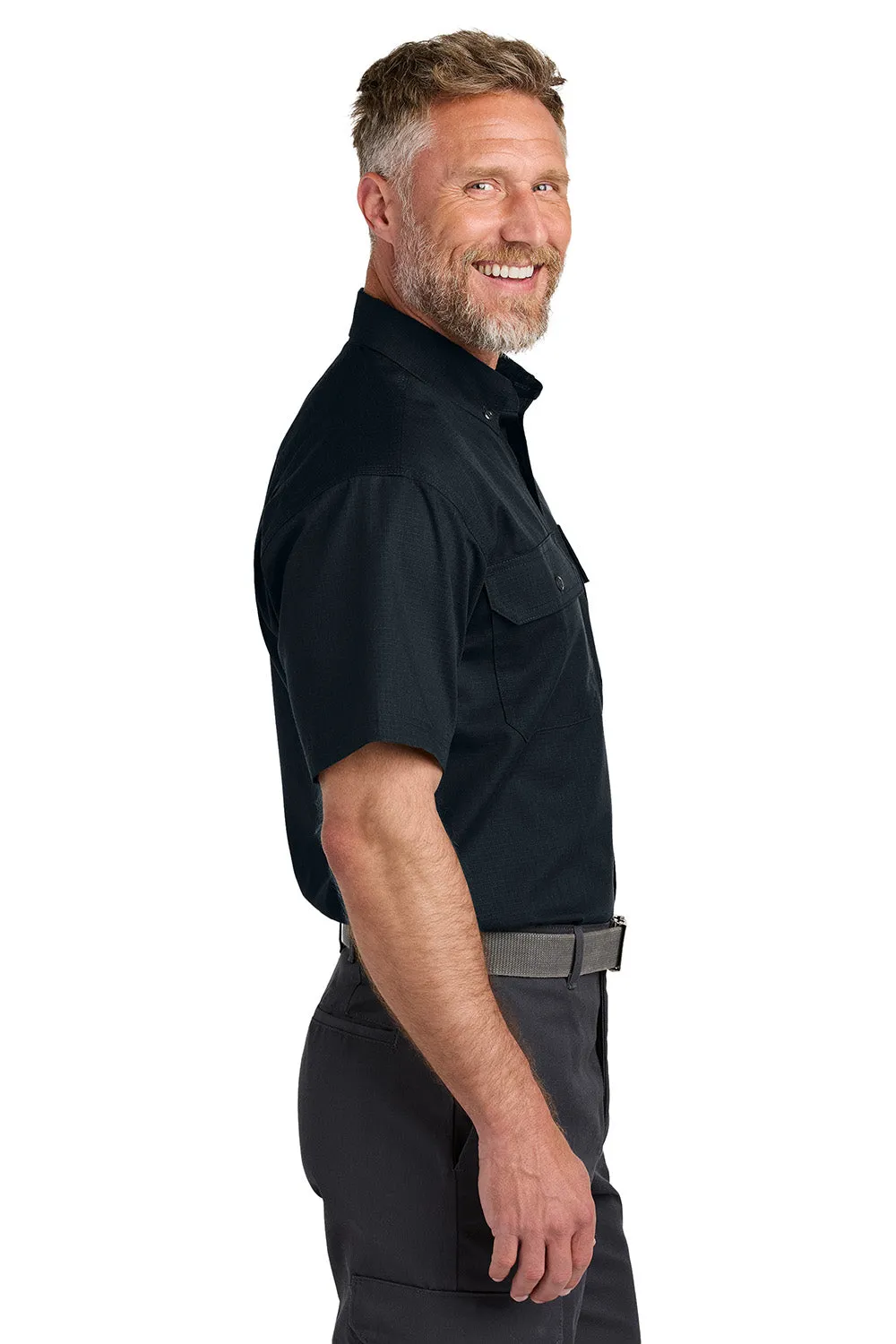 CornerStone Mens Select Ripstop Stain Resistant Short Sleeve Button Down Shirt w/ Pockets - Navy Blue  Cheaper Clothing Cornerstone