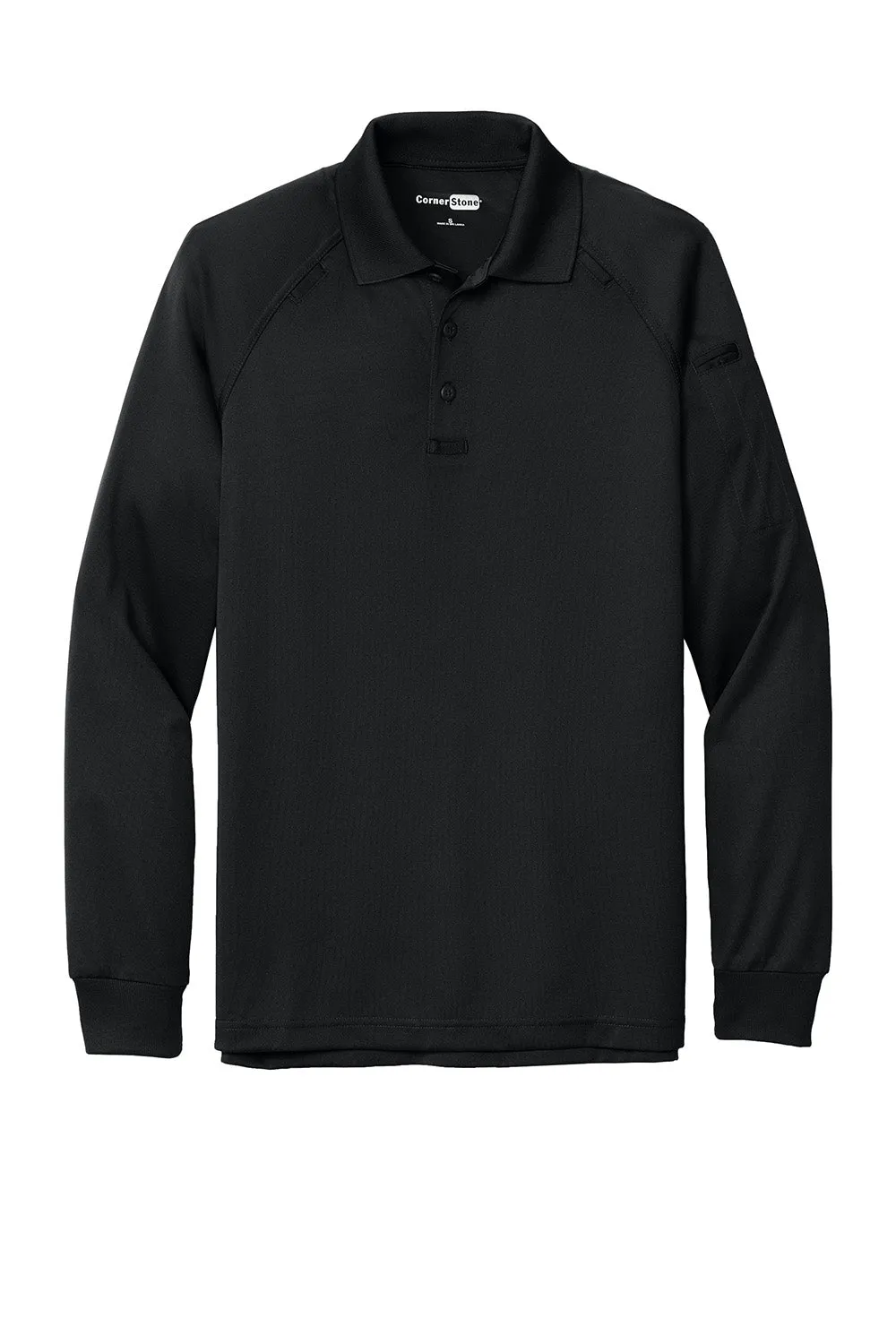 CornerStone Mens Select Tactical Moisture Wicking Long Sleeve Polo Shirt - Black  Cheaper Clothing Cornerstone