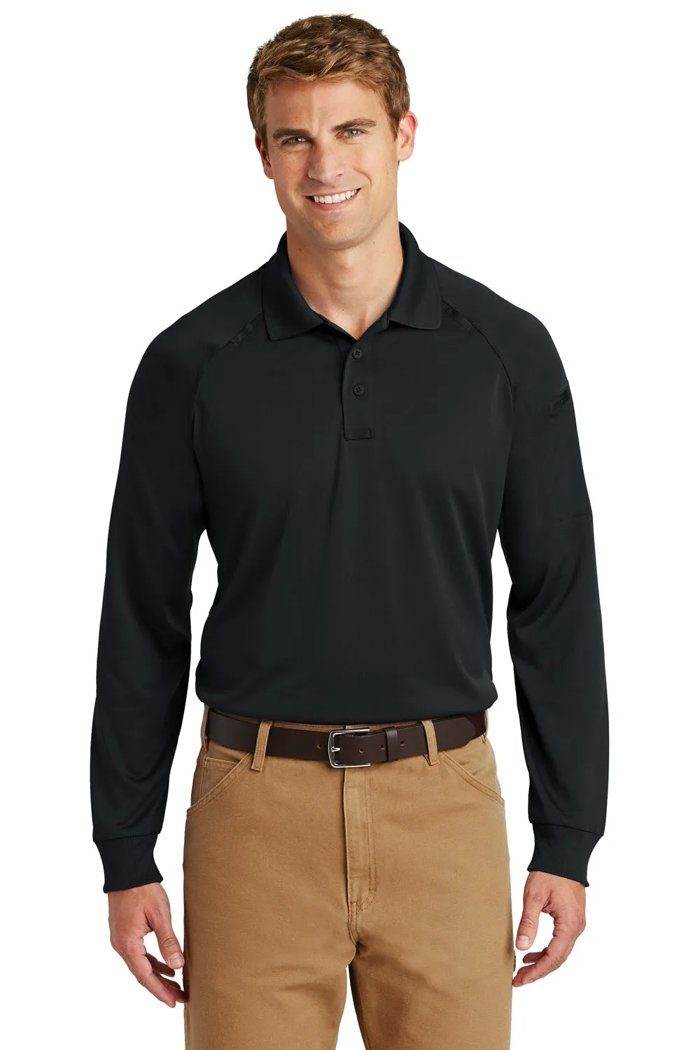 CornerStone Mens Select Tactical Moisture Wicking Long Sleeve Polo Shirt - Black  Cheaper Clothing Cornerstone