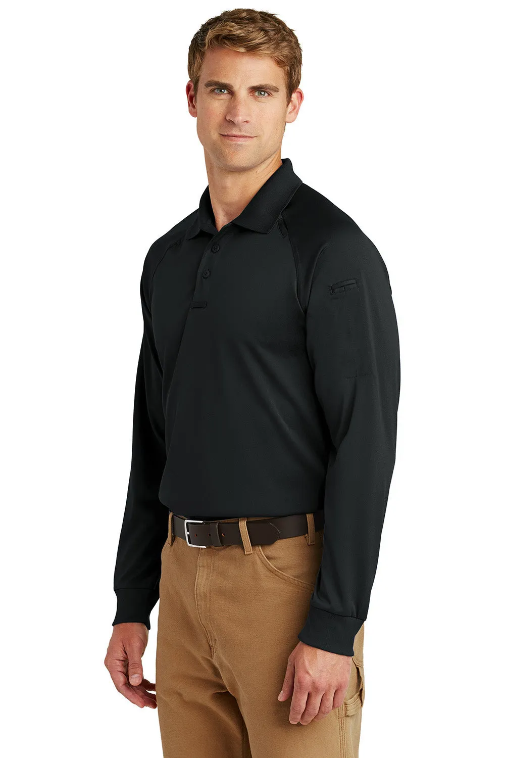 CornerStone Mens Select Tactical Moisture Wicking Long Sleeve Polo Shirt - Black  Cheaper Clothing Cornerstone