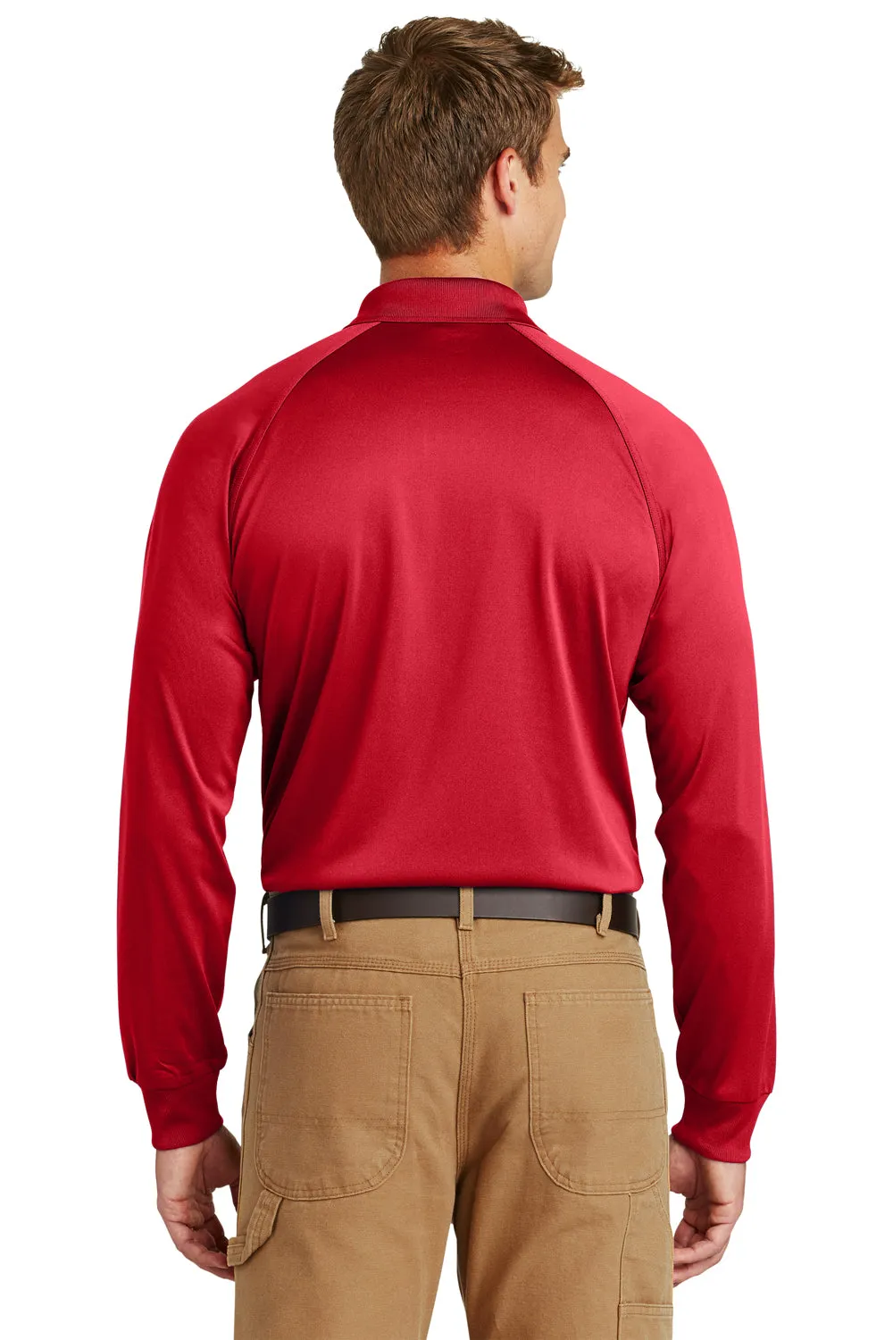 CornerStone Mens Select Tactical Moisture Wicking Long Sleeve Polo Shirt - Red  Cheaper Clothing Cornerstone