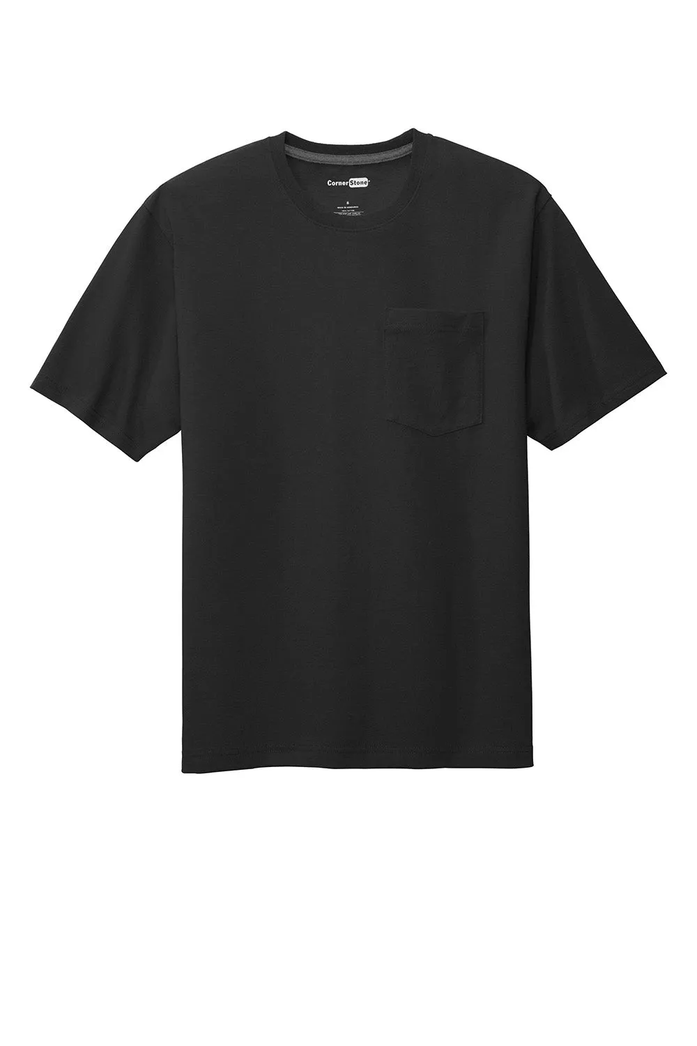 CornerStone Mens Short Sleeve Crewneck T-Shirt w/ Pocket - Black  Cheaper Clothing Cornerstone