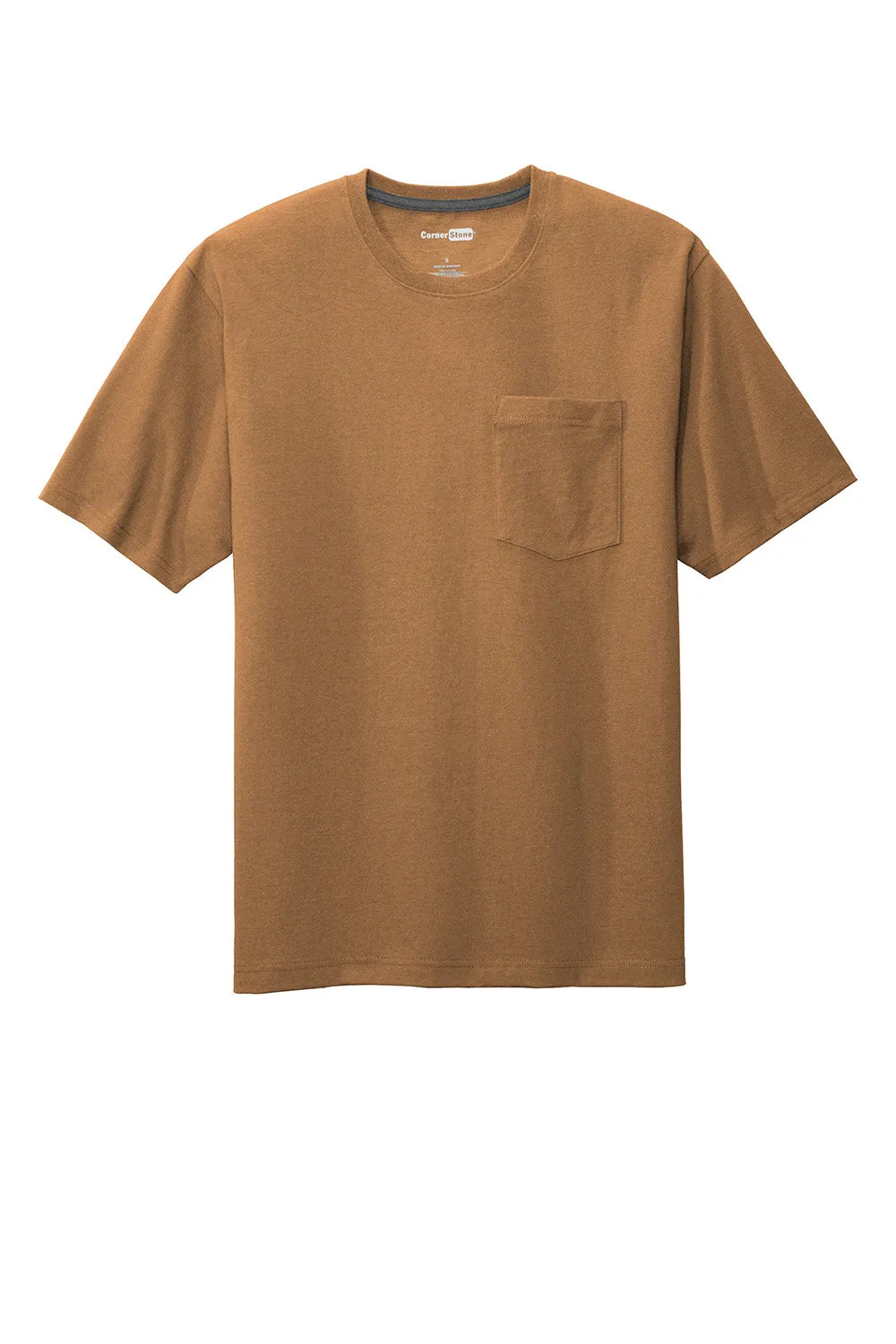 CornerStone Mens Short Sleeve Crewneck T-Shirt w/ Pocket - Duck Brown - Closeout  Cheaper Clothing Cornerstone