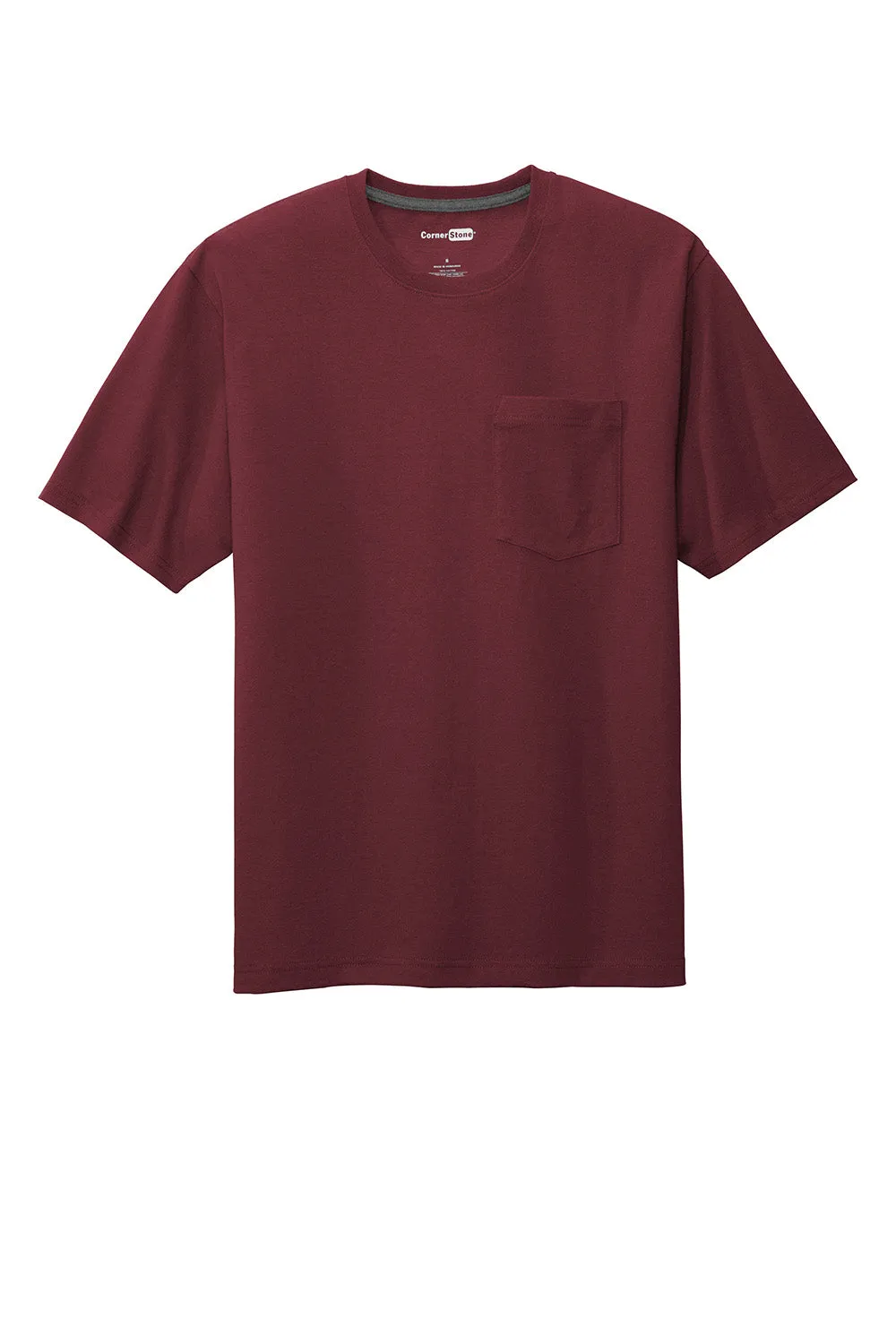CornerStone Mens Short Sleeve Crewneck T-Shirt w/ Pocket - Maroon - Closeout  Cheaper Clothing Cornerstone