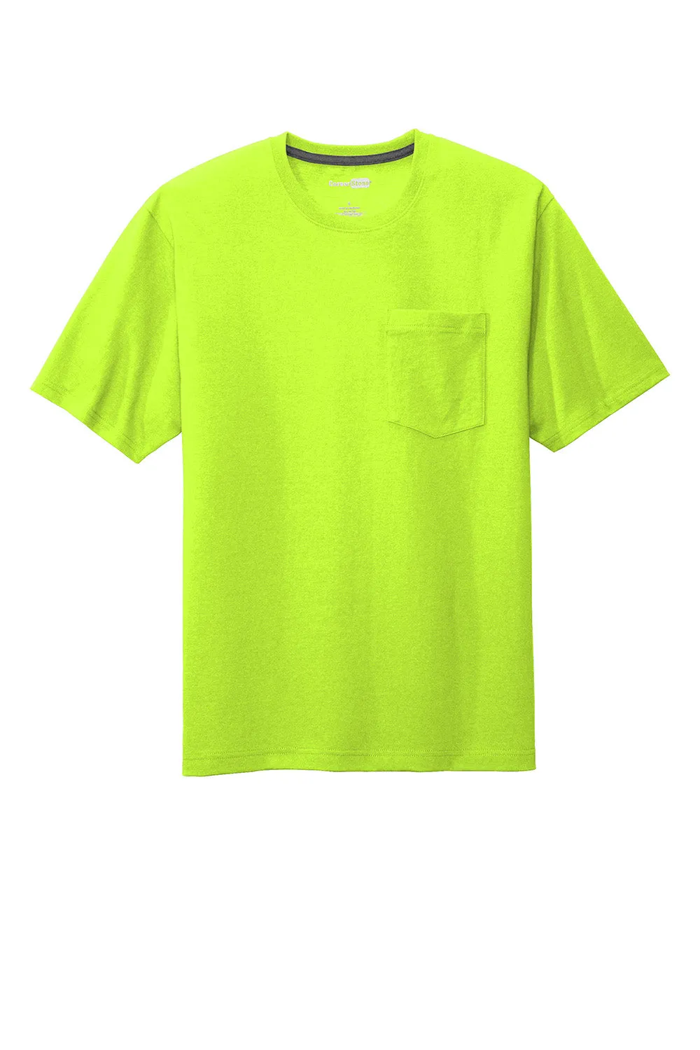 CornerStone Mens Short Sleeve Crewneck T-Shirt w/ Pocket - Safety Green  Cheaper Clothing Cornerstone