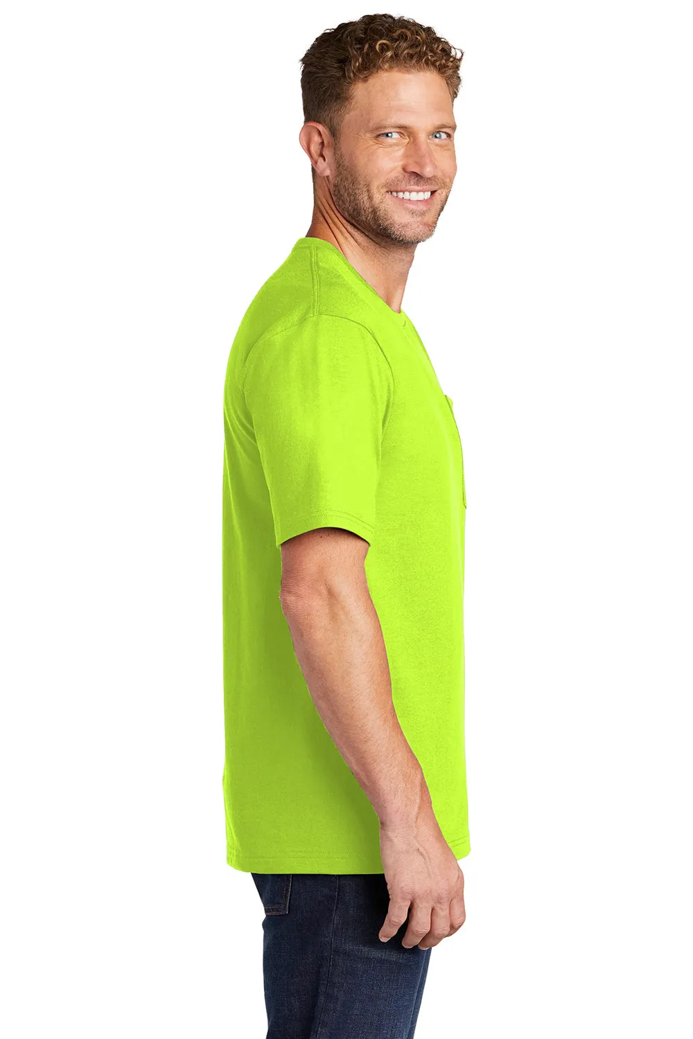 CornerStone Mens Short Sleeve Crewneck T-Shirt w/ Pocket - Safety Green  Cheaper Clothing Cornerstone