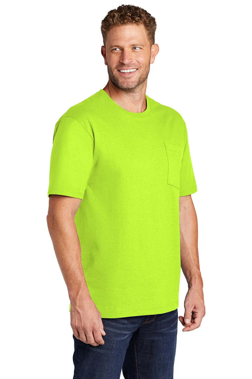 CornerStone Mens Short Sleeve Crewneck T-Shirt w/ Pocket - Safety Green  Cheaper Clothing Cornerstone
