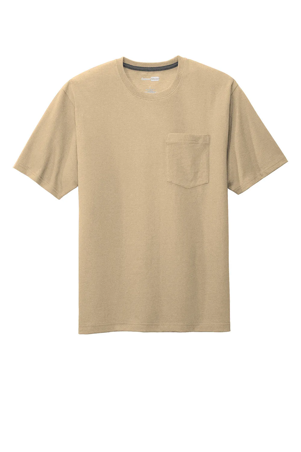CornerStone Mens Short Sleeve Crewneck T-Shirt w/ Pocket - Tan  Cheaper Clothing Cornerstone